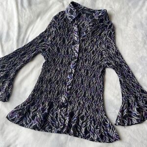 vintage Y2K Elementz fairy semi sheer purple black bell sleeve button up blouse